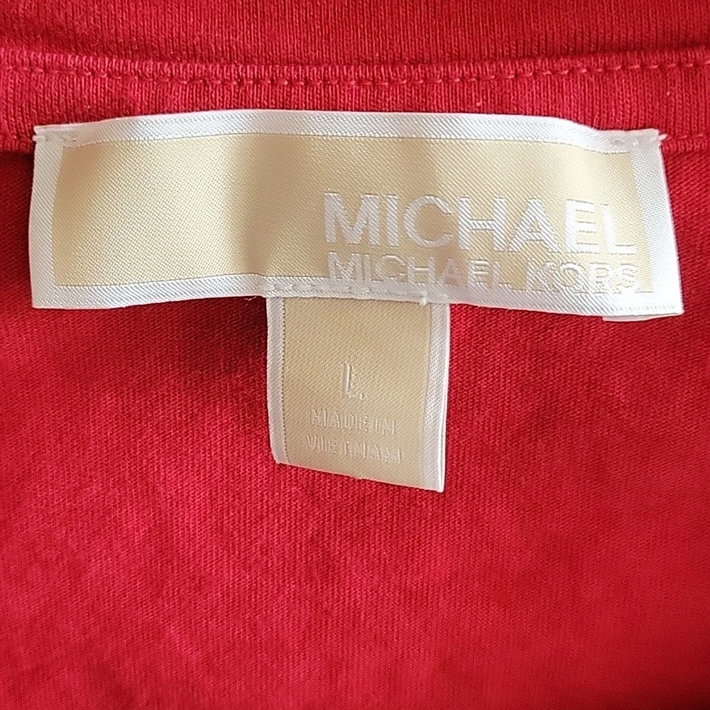 Michael Kors Red Long Sleeve Top, Gold Logo Studs, Round Neck, 100% Cotton LG - Picture 3 of 8